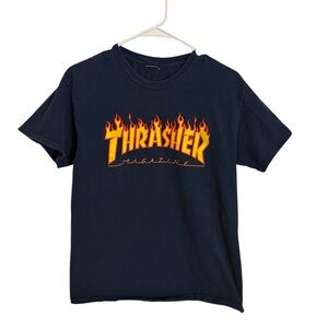 Thrasher Navy Tee with Flame Logo